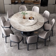 Light Luxury Marble Sintered Stone Round Table Dining Chair Set 8 Seater With Lazy Susan Meja Makan Bulat Mewah Kerusi