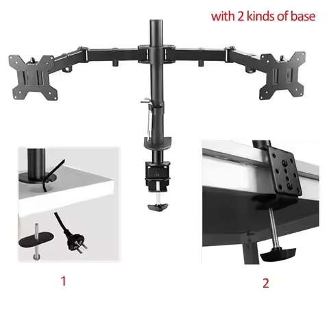 D-MOUNT MS02 9.9kg each head Full Motion 360 rotate Dual 10"-27" Monitor desktop holder stand long M