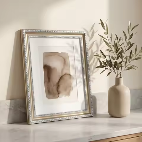 2 Pack Antique Two-Tone Silver Gold Picture Frames With Mat Ornate Rope Molding Photo Frame For Wall