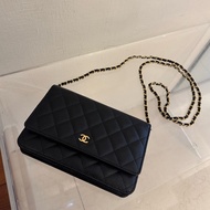 Chanel黑荔枝金雙C WOC