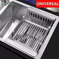 Ready Stock - Adjustable Dish Drainer Stainless Steel Sink Drain Dish Rack Fruit Vegetable Drainer