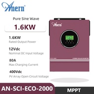 Anern 2KW/3KW Hybrid Solar Inverter 12V/24V Solar Inverter Built In 80A MPPT Solar Charge Controller