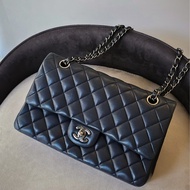 Chanel cf25 羊皮深藍銀扣