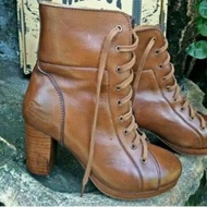 Sepatu Boots Wanita Wayout Rock n Roll 100% Ori Dark Brown Leather