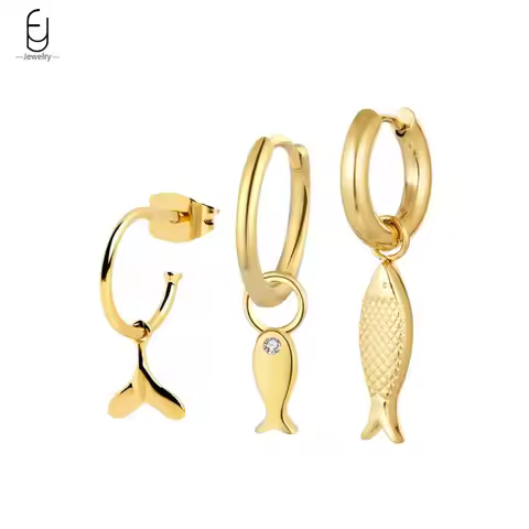925 Sterling Silver Needle Simple Small Fish Hoop Earrings for Women Fish Tail Pendant C Shape Stud 