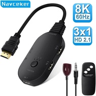 Navceker HDMI 2.1 Switch Splitter 120Hz 3-port HDMI 4K 120Hz Splitter Switcher 48gbps HDMI 2.1 Switc