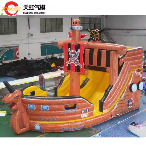 7x4x5mH Giant Inflatable Pirate Slide Pirate Boat Theme Inflatable Playground Fun City for Sale