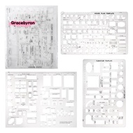 Drafting Tools and Ruler Shapes for Architecture - Set of 3 for House Plan Furniture Kitchen, Buildi