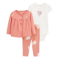 Carters 3PC CARDI SET PINK FLORAL L11 คาร์เตอร์ชุดเซ็ทบอดี้สูท-เสื้อ-กางเกง ลายดอกไม้สีชมพู