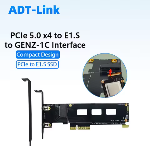 ADT-Link PCIe 5.0 X4 GENZ-1C To E1.S Gen5 SSD Adapter Riser Card + Bracket NVMe Protocol Support X4/