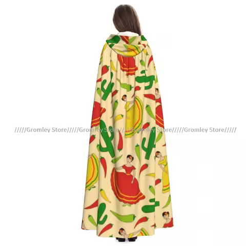 Witch Long Hooded Robe Happy Dancing Mexican Women Cactus Halloween Cloak Cosplay Costumes for Adult