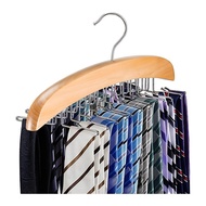 Tie Rack 24-Hook Tie Hanger Clothing Organizer Mens Tie Belt Scarf Accessory Wooden Belt Storage Rac