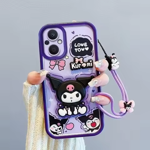 Sanrio 3D Cartoon Kuromi Phone Case For OPPO A72 A73 A74 A76 A77 A78 A79 A83 A92 A94 A95 A96 A98 Wri