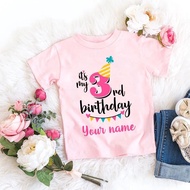 Personalized Girl Birthday Cartoon T Shirt for Girls Tshirt Number 1 2 3 4 5 6 7 8 Graphic Kids Clot