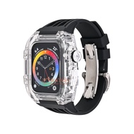 ชุดดัดแปลงเคสใสสำหรับนาฬิกา Apple ขอบยางฟลูออโรโปร่งใส49มม. สายนาฬิกาสำหรับ I Watch Series 8 7 6 SE 5 4 44มม. 45มม. ชุดแท่งสายรัดข้อมือเล่นกีฬา