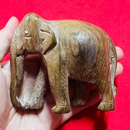 Elephant Old Wood Carved In The Eyes Embedded Animal Bones Length 3 And A Half Inches Height 3 Exter