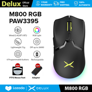 Delux M800 RGB Gaming Mouse PAW3395 26000DPI Wired 2.4G Bluetooth Wireless Rechargeable Programmable