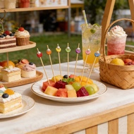 Disposable Bamboo Stick Creative Pearl Flower Decoration Fruit Stick 100pcs/Pack Cake Cocktail Stick