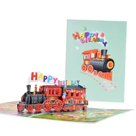 3D Pop Up Card Birthday Train Greeting Card with Envelope Handmade Birthday Card