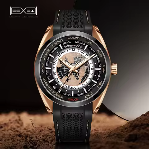 BEXEI 9185 World Time Watch 42H Power Reserve Mechanical Automatic Movement Man Watch Sapphire Busin