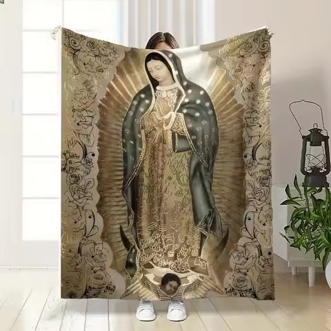 Virgin of Guadalupe Throw - Mexican Folk Art Iconography, Soft Flannel All-Season Bedspread for Bed,
