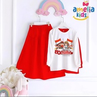 MERAH Children's Merdeka Anomali Suit Tungtung Sahur T-shirt 17 August Girls Boys Wanset 17 August B