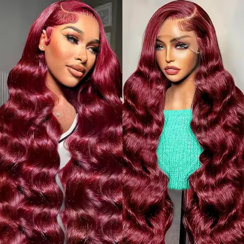 40 46 Inch 99J Burgundy Body Wig 13x4 HD Transparent 13x6 Full Frontal Human Hair 220% Density Red C