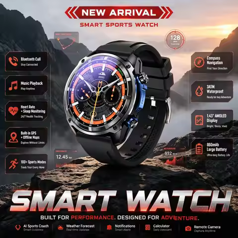 2026 New Outdoor Adventure DT G1 Smart Watch GPS Offline Map 100+Sports Mode Fitness 3ATM Waterproof