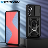 KEYSION Shockproof Case for Samsung M55 5G M35 M15 5G Slide Camera Lens Protection Ring Stand Phone