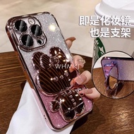 casing iphone 12 pro max 12 pro 12 mini 12promax 12pro phone case luxury plating gradient glitter with Beauty mirror 3D cartoon bracket protection shockproof back cover