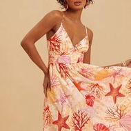 Women's Vacation Starfish & Coral Pattern Sexy Spaghetti Strap Dress,Vacation Casual Terno Outfit Fo