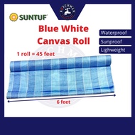 SUNTUF Blue White Canvas Roll Plastic Tarpaulin Protect Floor Canopy Tent Kanvas Biru Putih Kanopi Khemah 6ft x45ft 蓝白帆布