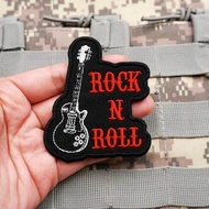 R ROCK N ROLL ROCK Music Guitar Velcro Embroidered Cloth Sticker Badge Morale Badge Armband Patch Ba