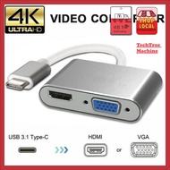 Type-C  3.1 to Vga and hdmi adapter convertor type c 2 In 1 convertor type c to VGA+HDMI