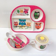 Bamboo Fiber Children's Dinner Plate Compartment Plate Boys Girls Tableware Set Eating Special Bowl 