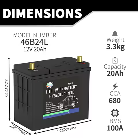 46B24L/R Car Battery 12V 20Ah LiFePO4 Automotive Battery Built in BMS Maintenance Free Lithium Iron 