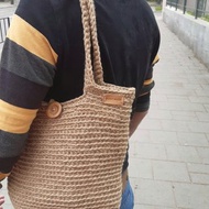 Hand Crochet Woman Natural Jute Bag Shoulder Bag Shopper Bag Handbag Handmade