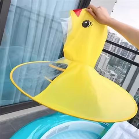 Children's Raincoat Transparent UFO Raincoats Hands Free Rain Poncho Baby Funny Duck Rain Coat Rain