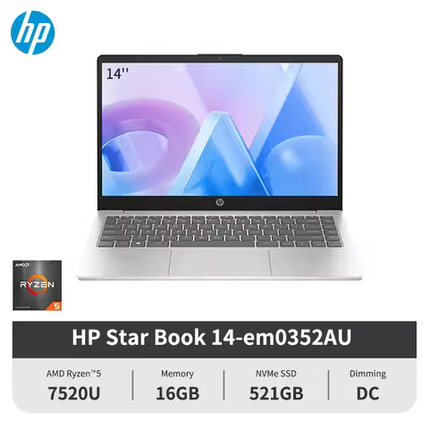 Hp Laptop Star Book 14 R5-7520U 16+512GB 14 Inch Full Hd Display Windows 11 Notebook Computer Specia