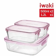 【iwaki】無膠條設計,加倍好清洗 日本耐熱玻璃微波/焗烤保鮮盒(500mlx2+1.2L)(原廠總代理)