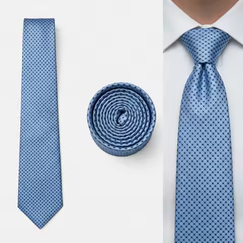 Classic Mens Necktie Azure Blue Dots Tie Set Pocket Square Business Bow-tie Hanky XL Skinny Slim 6cm