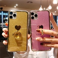 Realme 5 5i 5s C1 OPPO A3s AX5 AX7 A5s F11 A12e A12 R9S Reno 3 Pro 4G 5G A31 2020 A92 A52 A91 F15 A5 A72 A9 A9X Ax7 AX5S Glitter Be Loved Heart Pattern Bling IMD Plating Case Soft Back Casing With Ring Holder Stand