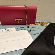 Prada 經典款 三角標  woc   鏈條包 蜜桃粉色