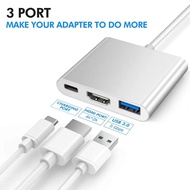 鋁合金 3 合 1 TYPE C 集線器適配器帶 4K HDMI USB 3.0 + USB C 充電端口數字轉換器兼容 MacBook ilbmckp Aluminum Alloy 3 in 1 T