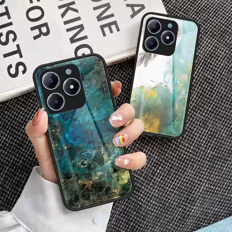 Realme C63 RealmeC63 RMX3939 Case Marble Grain Tempered Glass Shockproof Hard Back Cover Phone Case