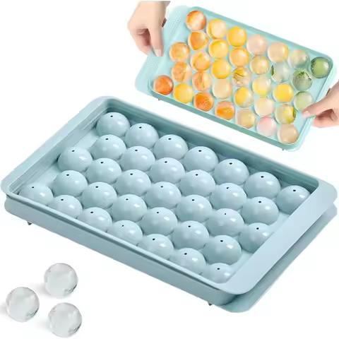 33 Grid Sphere Ice Ball Maker with Lid Reusable Round Ice Cube Tray Freezer Easy Release Ice Mold fo
