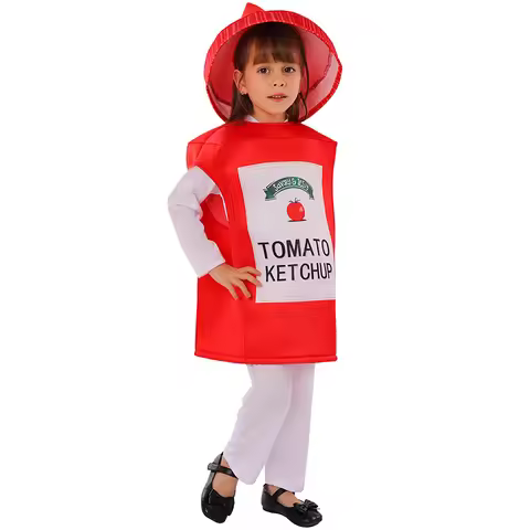 Cute Yellow Hot Dog Mustard Bottle Fancy Dress Carnival Halloween Cosplay Red Tomato Bottle Costume 