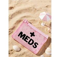 1pc Mini Portable Mesh Medicine Bag Printed With"Med" Letters And Cross Pattern,Compact Mesh Pouch, 