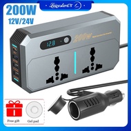 LST 200W Car Inverter DC 12V/24V to AC 220V Power Converters for Vehicles with PD 30W TYPE-C Dual USB Ports and QC3.0 Fast Charging Ports Car Charger Adapter