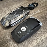 เคสโลหะลายเคฟล่ารีโมทรถ Ford Next Gen  2022 แบบ 2 ชั้น (Double-Layer Metal Kevlar Alloy Key Cover with transparent push button Guard 360) Ford Key Case Ford Everest, Ranger Wildtrak , Raptor 2018-2023 Smart Key